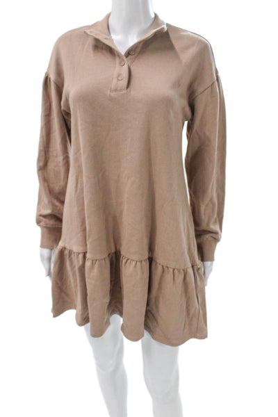 Z Supply Womens Shirt Dress Beige Long Sleeve Collared Button Cotton Size XS