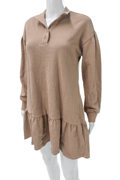 Z Supply Womens Shirt Dress Beige Long Sleeve Collared Button Cotton Size XS