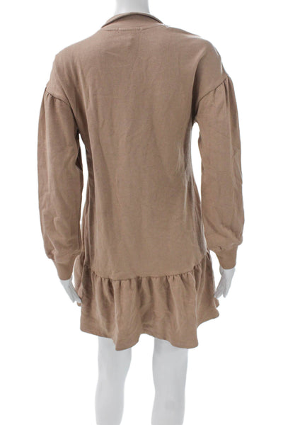 Z Supply Womens Shirt Dress Beige Long Sleeve Collared Button Cotton Size XS