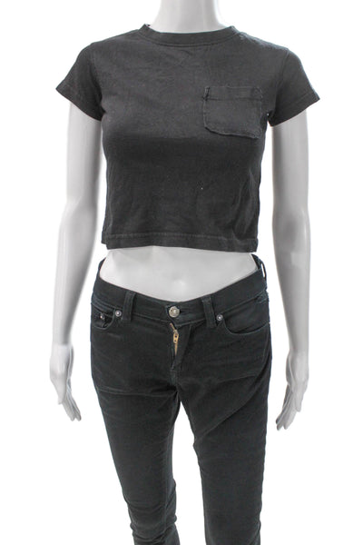DL1961 Womens Cropped T-Shirt Black Crew Neck Short Sleeve 100% Cotton Size S