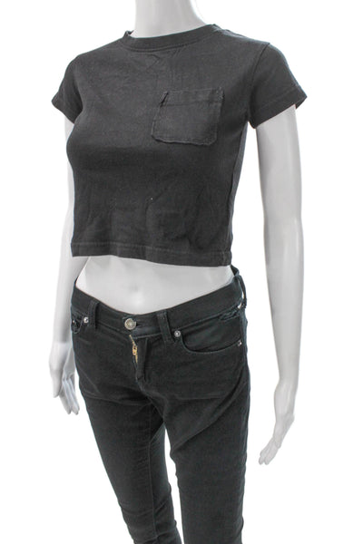 DL1961 Womens Cropped T-Shirt Black Crew Neck Short Sleeve 100% Cotton Size S