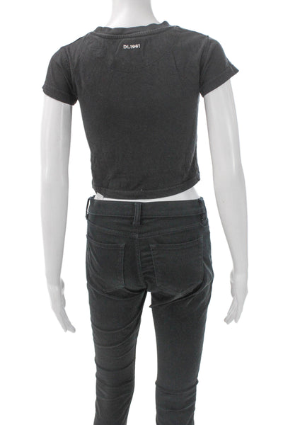 DL1961 Womens Cropped T-Shirt Black Crew Neck Short Sleeve 100% Cotton Size S