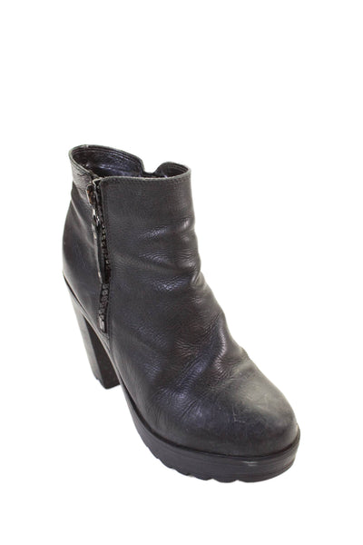 Steve Madden Womens Leather Platform Heels Ankle Boots Shoes Black Size 9