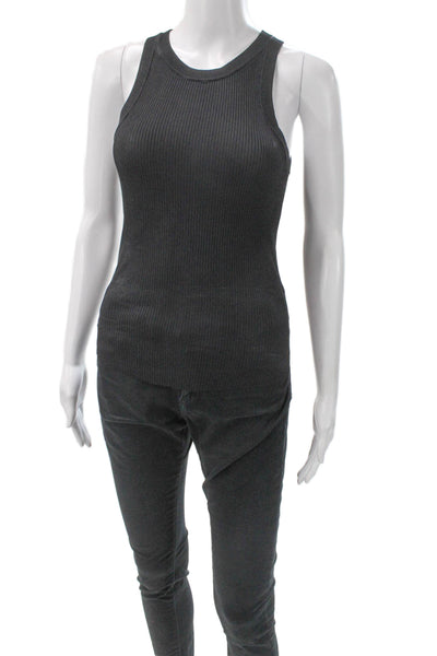 Zara Women Basic Sleeveless Tank Gray Round Neck Polyester Blend Size S