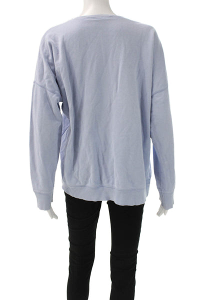 Zara Womens Pullover Sweatshirt Blue Cotton Crew Neck Long Sleeve Size M