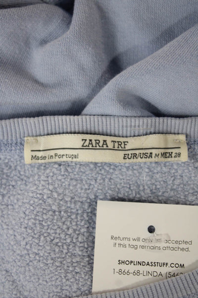 Zara Womens Pullover Sweatshirt Blue Cotton Crew Neck Long Sleeve Size M
