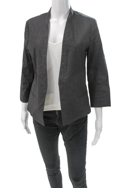 Theory Womens Gray Linen Pant Suit Blazer 3/4 Sleeve Size 8