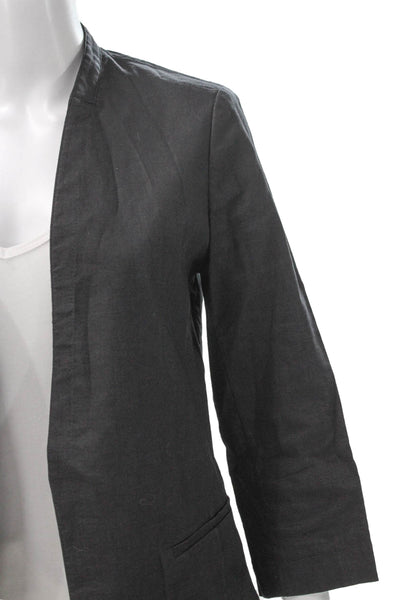 Theory Womens Gray Linen Pant Suit Blazer 3/4 Sleeve Size 8