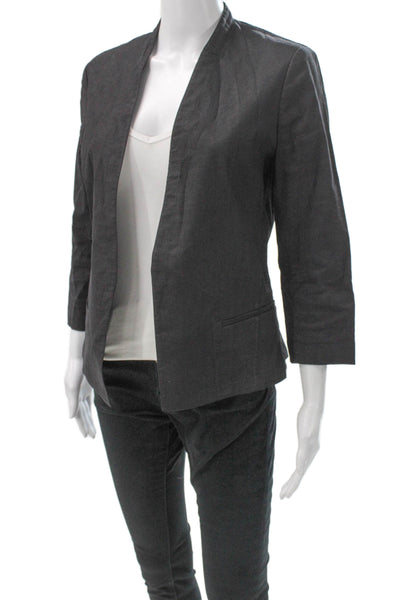 Theory Womens Gray Linen Pant Suit Blazer 3/4 Sleeve Size 8