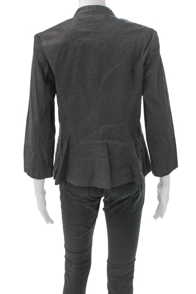 Theory Womens Gray Linen Pant Suit Blazer 3/4 Sleeve Size 8