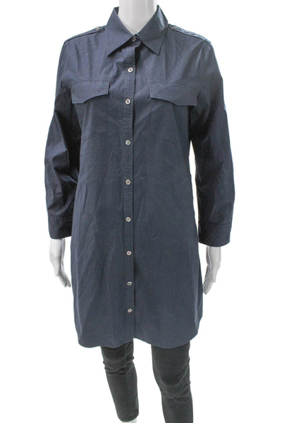 Theory Womens Collared Blue Cotton Blend Shirt Dress Button Long Sleeve Size 8