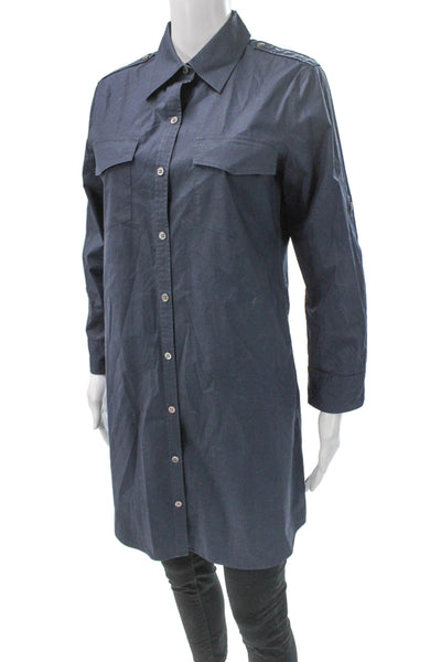 Theory Womens Collared Blue Cotton Blend Shirt Dress Button Long Sleeve Size 8