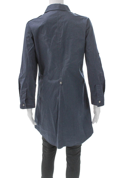 Theory Womens Collared Blue Cotton Blend Shirt Dress Button Long Sleeve Size 8