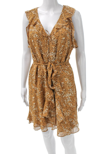 Paige Women Wrap Dress Brown Animal Print Sleeveless V-Neck Short Size S