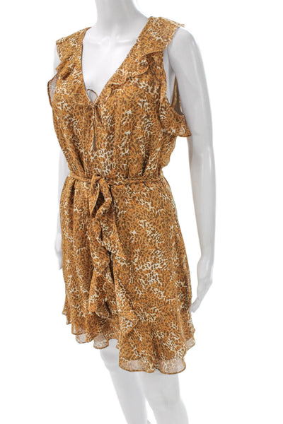 Paige Women Wrap Dress Brown Animal Print Sleeveless V-Neck Short Size S