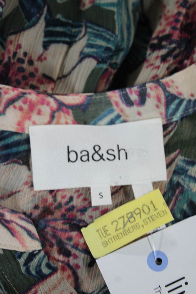 Ba&Sh Women Midi Floral V-Neck Viscose Button Midcalf Dress 3/4 Sleeve Size S