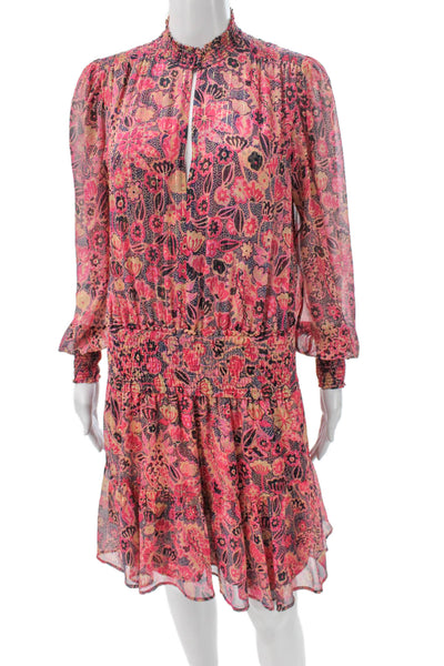 ALC Womens Fit & Flare Pink High Neck Long Sleeve Short Dress Size S