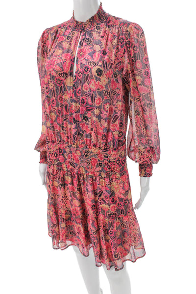 ALC Womens Fit & Flare Pink High Neck Long Sleeve Short Dress Size S