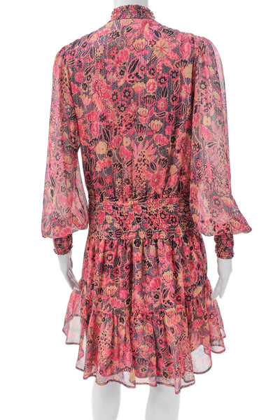 ALC Womens Fit & Flare Pink High Neck Long Sleeve Short Dress Size S