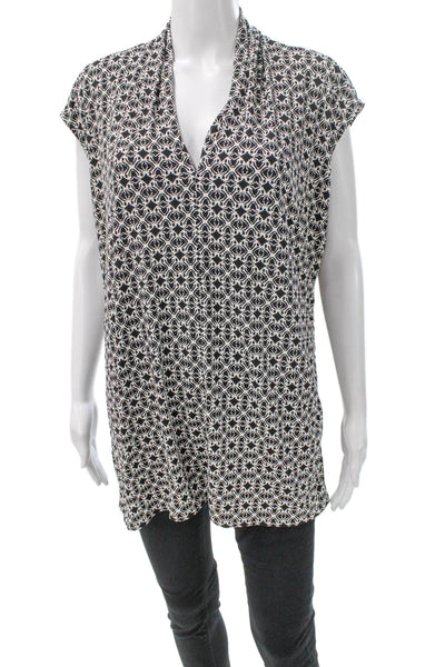 Vince Camuto Womens Black Geometric V-Neck Tunic Blouse Sleeveless Size 2X