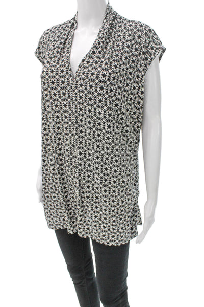 Vince Camuto Womens Black Geometric V-Neck Tunic Blouse Sleeveless Size 2X