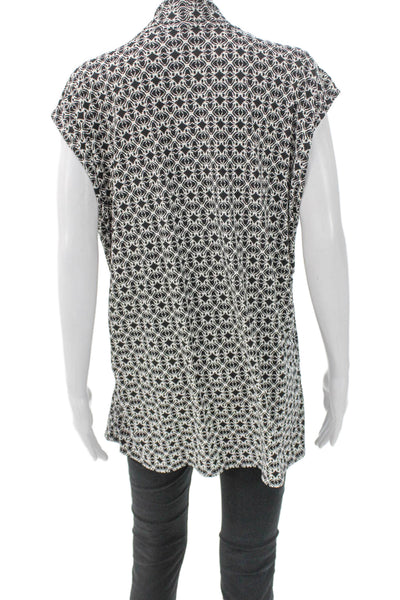 Vince Camuto Womens Black Geometric V-Neck Tunic Blouse Sleeveless Size 2X
