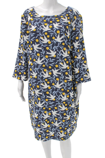 Boden Women Blue Shift Dress Boat Neck 3/4 Sleeve Polyester Blend Size 16