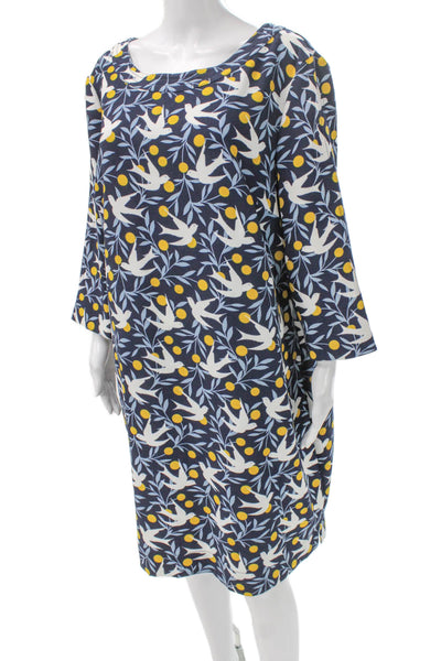Boden Women Blue Shift Dress Boat Neck 3/4 Sleeve Polyester Blend Size 16