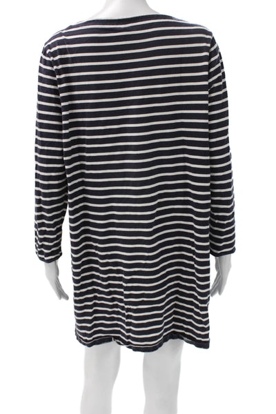Boden Women Shift Dress Blue Striped Cotton Boat Neck Long Sleeve Size M