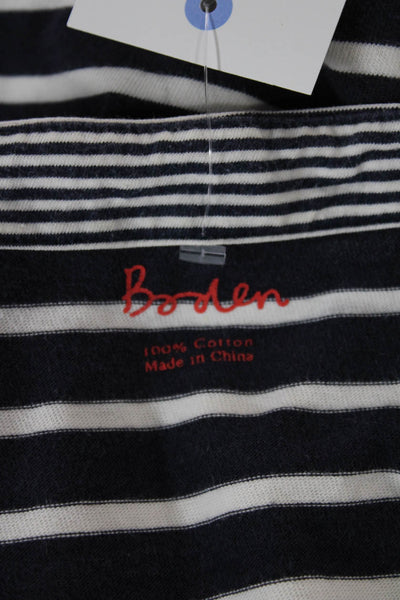 Boden Women Shift Dress Blue Striped Cotton Boat Neck Long Sleeve Size M