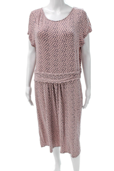 Boden Women Blouson Floral Pink Knee Length Dress Short Sleeve Size 16
