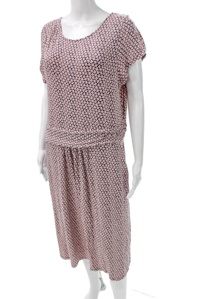 Boden Women Blouson Floral Pink Knee Length Dress Short Sleeve Size 16