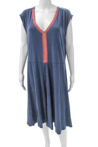 Boden Womens A-Line Blue Cotton V-Neck Sleeveless Long Dress Size 18
