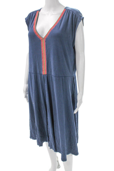 Boden Womens A-Line Blue Cotton V-Neck Sleeveless Long Dress Size 18