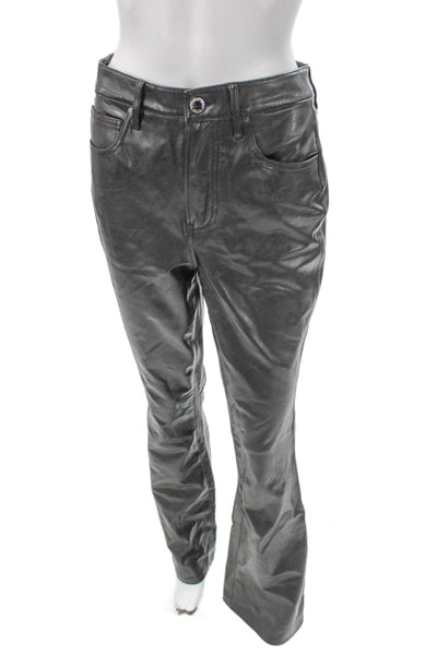 Veronica Beard Women Faux Leather Black Bootcut Jeans Button 33 Inseam Size 27