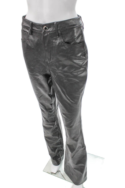 Veronica Beard Women Faux Leather Black Bootcut Jeans Button 33 Inseam Size 27