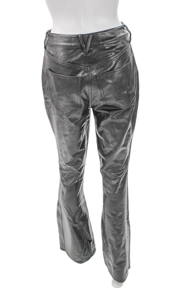 Veronica Beard Women Faux Leather Black Bootcut Jeans Button 33 Inseam Size 27