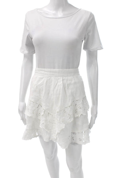 Isabel Marant Etoile Womens A-Line Linen Floral Mini Skirt White Size 36