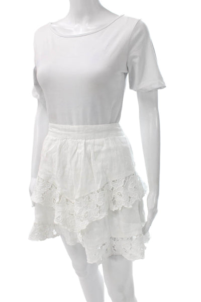 Isabel Marant Etoile Womens A-Line Linen Floral Mini Skirt White Size 36
