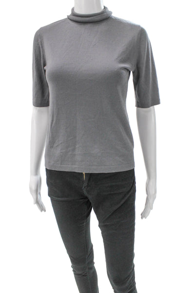 S Max Mara Womens Gray Wool Turtleneck 3/4 Sleeve Basic T-Shirt Size S