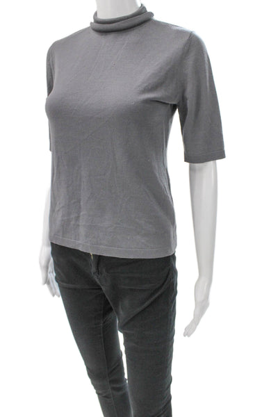 S Max Mara Womens Gray Wool Turtleneck 3/4 Sleeve Basic T-Shirt Size S