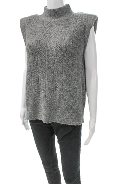 L'Agence Womens Mock Neck Geometric Gray Vest Sweater Size S