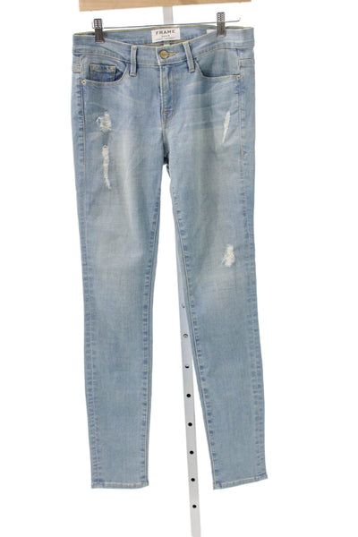 Frame Women Skinny Jeans Blue High Rise Cotton Blend Button Closure Size 29