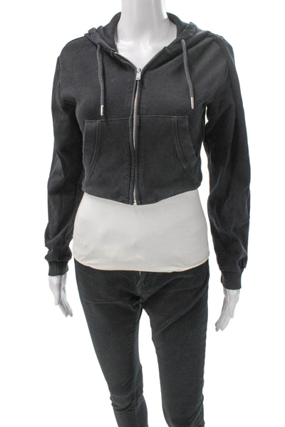 Zara Womens Full Zip Hoodie Black Polyester Long Sleeve Size S