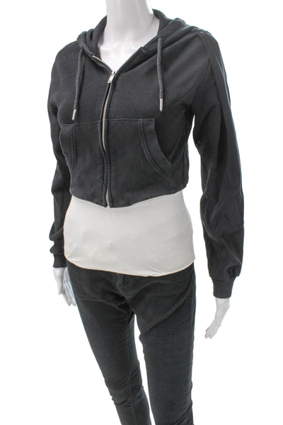 Zara Womens Full Zip Hoodie Black Polyester Long Sleeve Size S