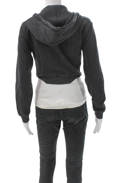 Zara Womens Full Zip Hoodie Black Polyester Long Sleeve Size S