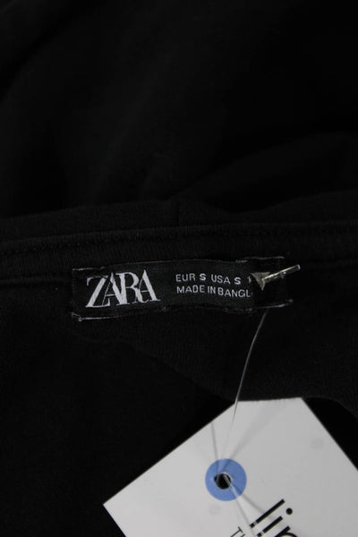 Zara Womens Full Zip Hoodie Black Polyester Long Sleeve Size S