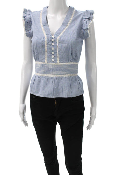 Bell Womens Blue Striped V-Neck Sleeveless Blouse 100% Cotton Size XS
