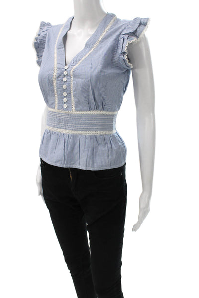 Bell Womens Blue Striped V-Neck Sleeveless Blouse 100% Cotton Size XS