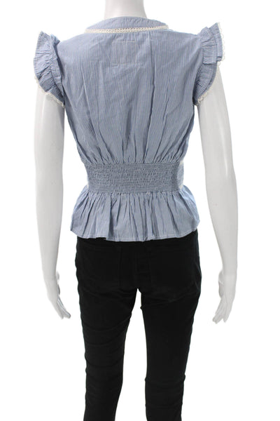 Bell Womens Blue Striped V-Neck Sleeveless Blouse 100% Cotton Size XS